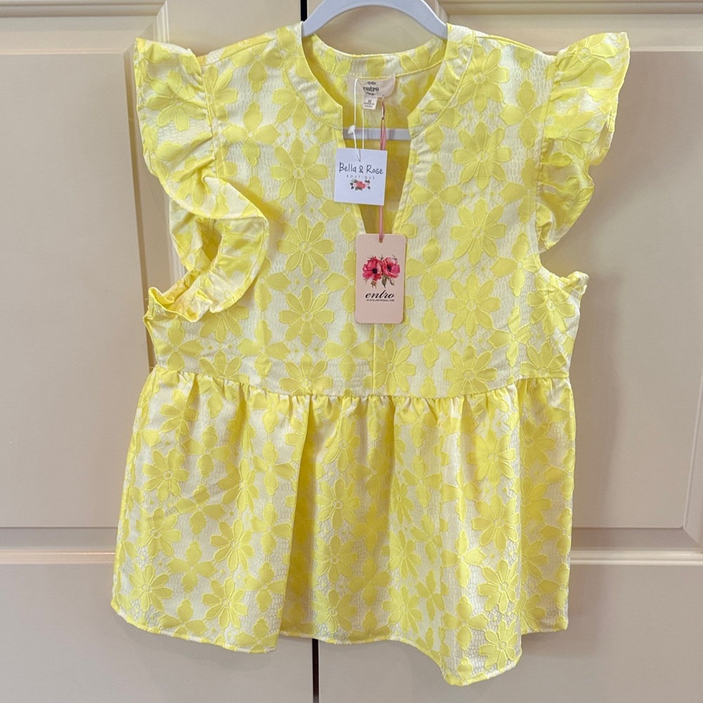 Entro New Yellow Floral Ruffle Peplum Top - Picture 3 of 8